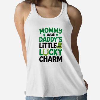 Mommy And Daddys Little Lucky Charm St Patricks Day Ladies Flowy Tank - Seseable