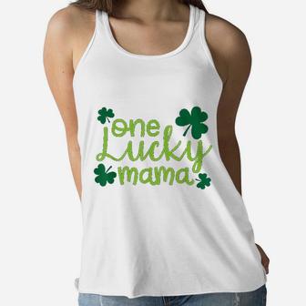One Lucky Mama Cute St. Pattys Day Four Leaf Clover Ladies Flowy Tank - Seseable