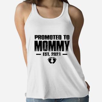 Promoted To Mommy Est 2021 Best Mothers Gifts New Mom Ladies Flowy Tank - Seseable