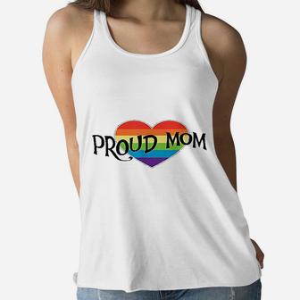 Proud Mom Lgbtq Pride Support Rainbow Heart Ladies Flowy Tank - Seseable