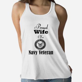 Proud Wife Of A Navy Veteran Ladies Flowy Tank - Seseable