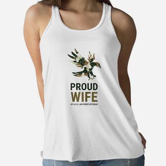 Proud Wife Of A Us Air Force Veteran Usaf Camo Eagle Ladies Flowy Tank - Seseable