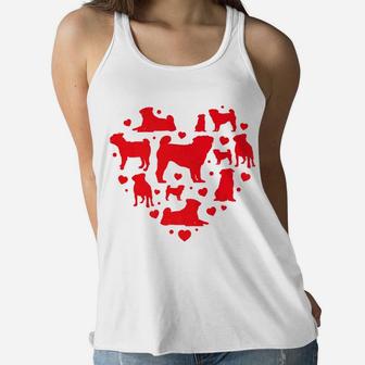 Pug Dog Valentines Day Hear Mom Pet Lover Gift Ladies Flowy Tank - Seseable