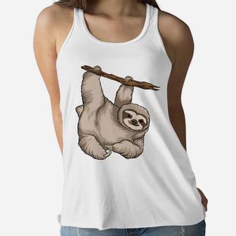 Sloth Cartoon Funny Pose Design For Sloth Lovers Women Flowy Tank - Seseable