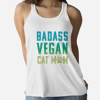 Vegan Cat Mom Cute Vegan Cat Lovers Ladies Flowy Tank - Seseable