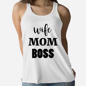 Wife Mom Boss Cute Funny Parenting For Mothers Ladies Flowy Tank - Seseable
