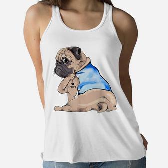 Women Gifts Pug Dog Tattoo I Love Mom T-shirt Ladies Flowy Tank - Seseable