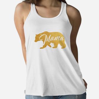 Womens Mama Bear Shirt Gold Mothers Day Mom Shirt Funny Ladies Flowy Tank - Seseable
