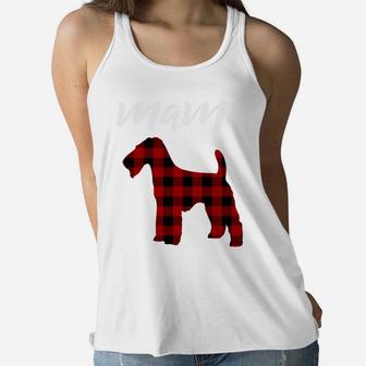 Womens Red Plaid Mama Wire Haired Fox Terrier Ladies Flowy Tank - Seseable