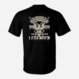 Adler-Motiv Schwarzes T-Shirt, Geburtsjahr Legenden - Seseable