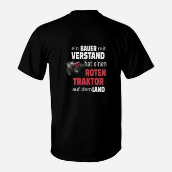 Bauer mit Verstand Schwarzes T-Shirt, Roter Traktor Motiv - Seseable