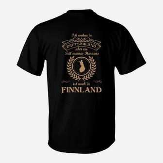 Deutsch-Finnland Herz Schwarz T-Shirt, Liebesbeweis Design - Seseable