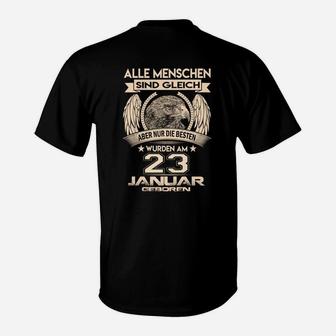 Geburtstags-T-Shirt Schwarz, Adler Design mit Datum, 23. Januar - Seseable