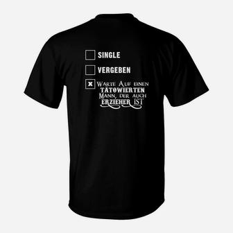 Humorvolles Schwarzes T-Shirt, Tätowierter Mann und Erzieher Aufdruck - Seseable
