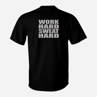 Motivierendes Sport-T-Shirt Work Hard, Sweat Hard in Schwarz, Fitness Tee - Seseable