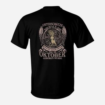 Schwarzes Adler T-Shirt, Oktober Geburtstags Motto - Seseable