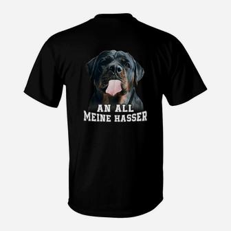 Schwarzes Bulldoggen T-Shirt An alle meine Hasser, Humorvolles Outfit - Seseable
