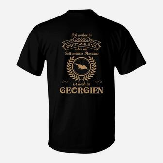 Schwarzes Deutschland-Georgien T-Shirt, Mein Herz schlägt für Georgien Design - Seseable