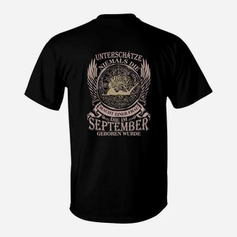 Schwarzes Herren-T-Shirt mit Adler-Design & September-Geburtstagsspruch - Seseable