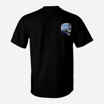 Schwarzes Herren T-Shirt Totenkopf-Design in Blau und Weiß, Stilvolles Mode - Seseable