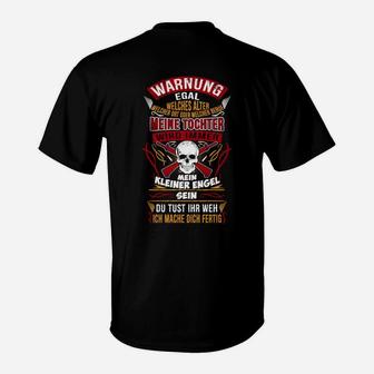 Schwarzes Herren T-Shirt, Warnung Vater Tochter Motiv mit Totenkopf - Seseable