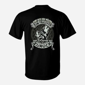 Schwarzes Herren T-Shirt, Wolfsmotiv & Liedermacher Spruch - Seseable