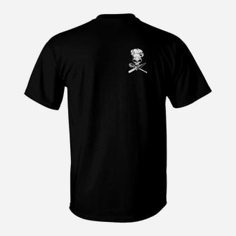 Schwarzes T-Shirt Chefkoch-Skelett-Design, Küchenmeister Knochenmuster - Seseable