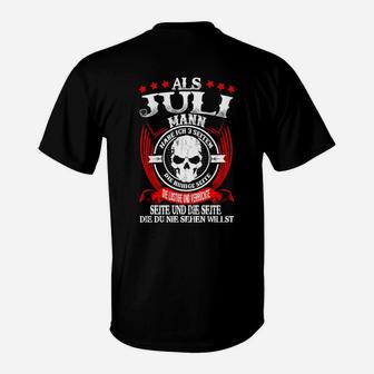 Schwarzes T-Shirt für Juli-Geborene Männer, 3 Seiten Design - Seseable
