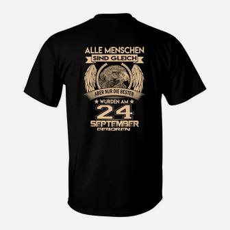 Schwarzes T-Shirt mit Adler, Geburtstag 24. September Spruch - Seseable