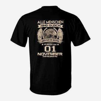 Schwarzes T-Shirt mit Adler Motiv, Geburtstag 01. November - Seseable