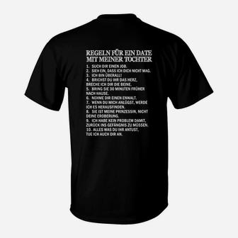 Schwarzes T-Shirt mit Date-Regeln für meine Tochter, Vater Tochter Spruch - Seseable