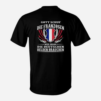 Schwarzes T-Shirt mit Franzosen-Deutschen Heldenspruch - Seseable