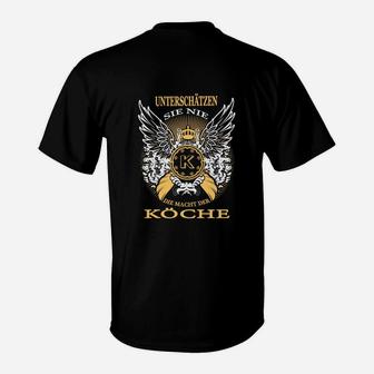 Schwarzes T-Shirt mit goldenem Köche-Emblem, Flügeln & Spruch - Seseable