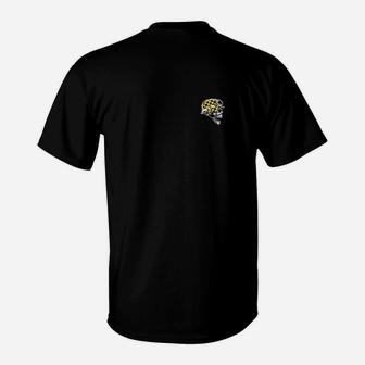 Schwarzes T-Shirt mit Leopard Brustlogo, Modisches Tiermotiv Tee - Seseable