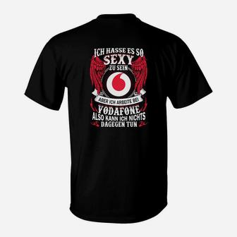 Schwarzes T-Shirt mit Lustigem Vodafone-Spruch für Fans - Seseable