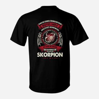 Schwarzes T-Shirt mit Skorpion-Motiv & Spruch: Gutes Herz, Scharfer Stachel - Seseable