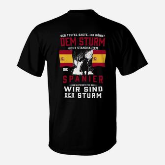 Schwarzes T-Shirt mit Spanischem Motiv & Sturm-Slogan, Unisex Design - Seseable