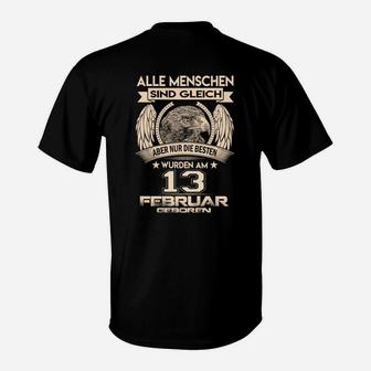 Schwarzes T-Shirt zum Geburtstag, 13. Februar, Adlermotiv, für die Besten - Seseable