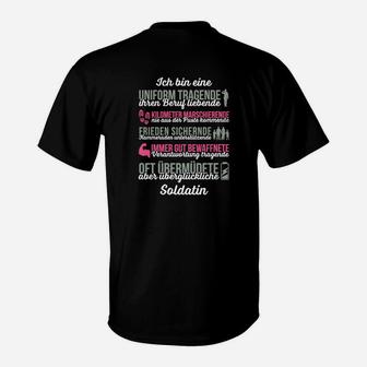 Soldatin Stolz Statement T-Shirt, Schwarz mit Farbigem Druck - Seseable