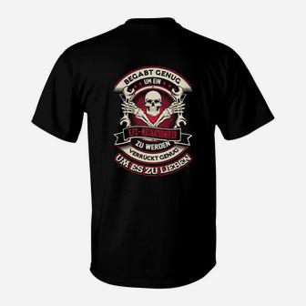 Totenkopf Biker T-Shirt mit Spruch, Schwarzes Motorrad Tee - Seseable