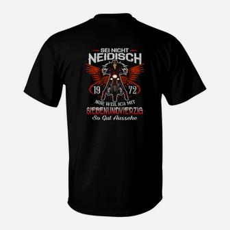 Vintage Motorradflügel 1972 T-Shirt, 'Sei nicht neidisch' Geburtstagsdesign - Seseable