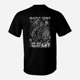 Wikinger Motiv Schwarzes T-Shirt So viele Feinde, nur eine Axt - Seseable
