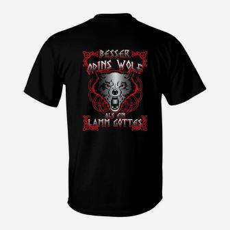 Wolf Motiv T-Shirt, Nordische Mythologie Schwarzes Tee - Seseable