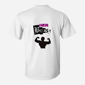 Her Beast Paar-Themen T-Shirt, Bodybuilder-Silhouette Design - Seseable