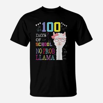 100 Days Of School No Probllama Llama 100th Day T-Shirt - Seseable