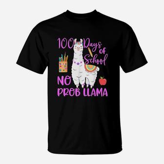 100 Days Of School No Probllama Llama Teacher 100th Day T-Shirt - Seseable