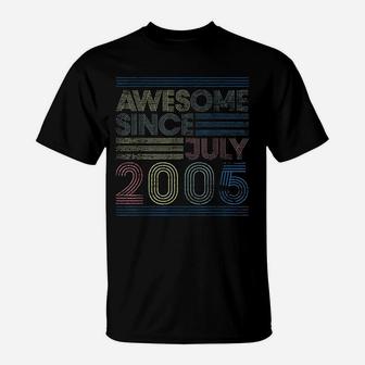 15th Birthday Gift Vintage Awesome Since July 2005 T-Shirt - Seseable