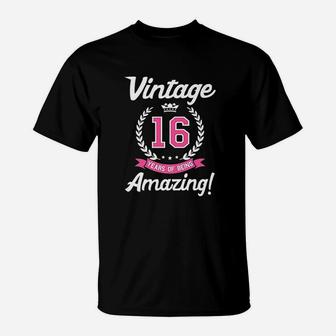 16th Birthday Gift Vintage 16 Years Amazing T-Shirt - Seseable