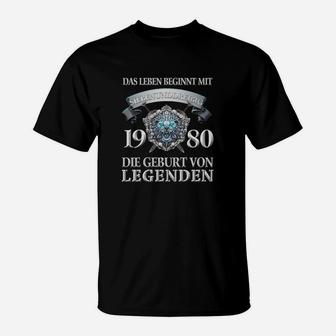 1980 Geburt von Legenden Schwarzes T-Shirt, Retro Motiv - Seseable