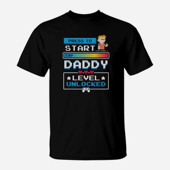 1st Time Dad Gamer Shirt First Time Daddy Level Unlocked T-Shirt - Seseable